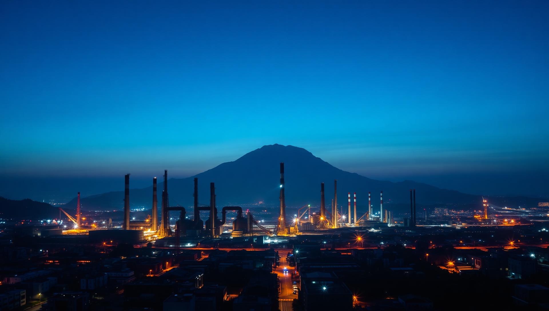 Cerro de la Silla y la industria de Monterrey al anochecer